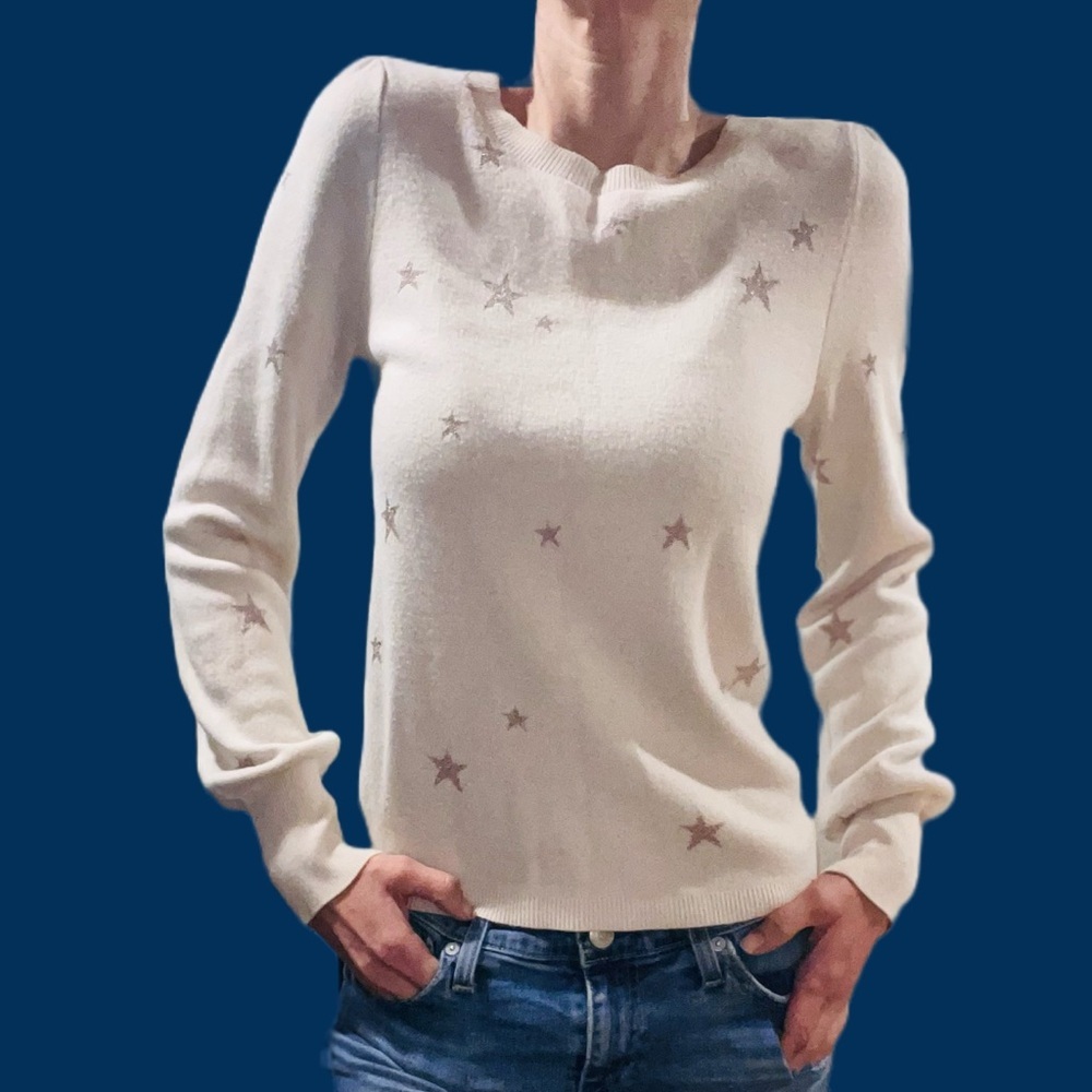 ANN TAYLOR Soft Pink Rose Gold Star Sweater Size Small